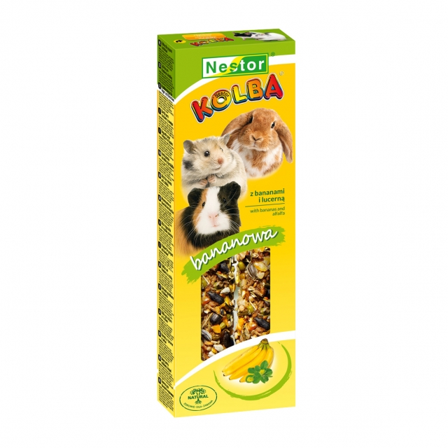 Stick for rodents and rabbits with bananas and alfalfa